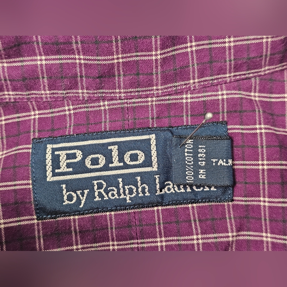 Polo by Ralph‎ Lauren Men's 2XL Big Purple Checkered Button Up Dress Shirt - Picture 7 of 8